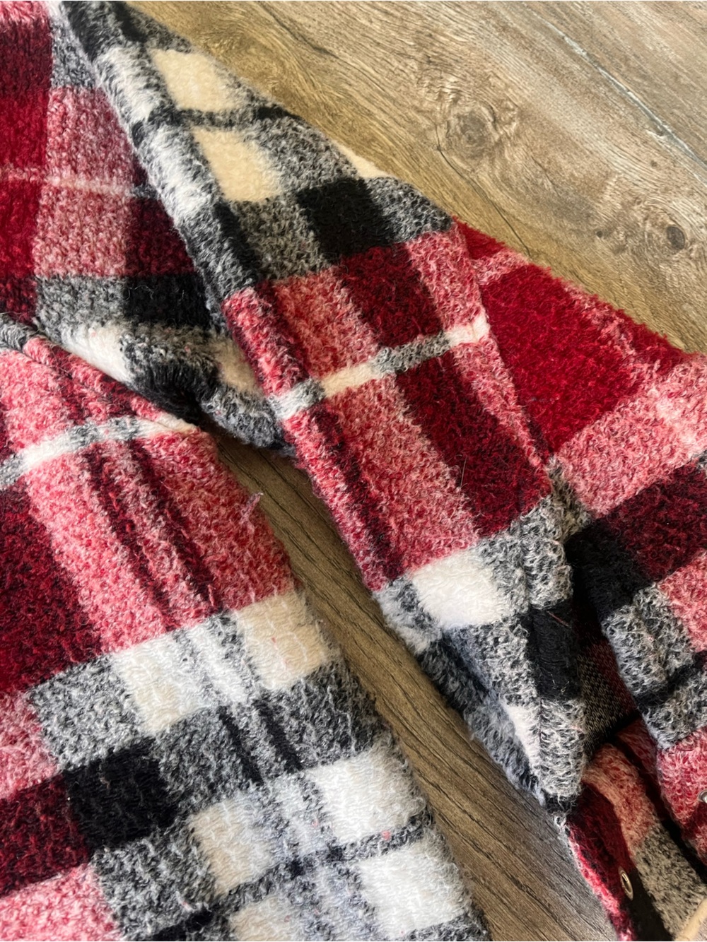 Zara Red, Black & White Plaid Sherpa Shacket - Picture 5 of 6